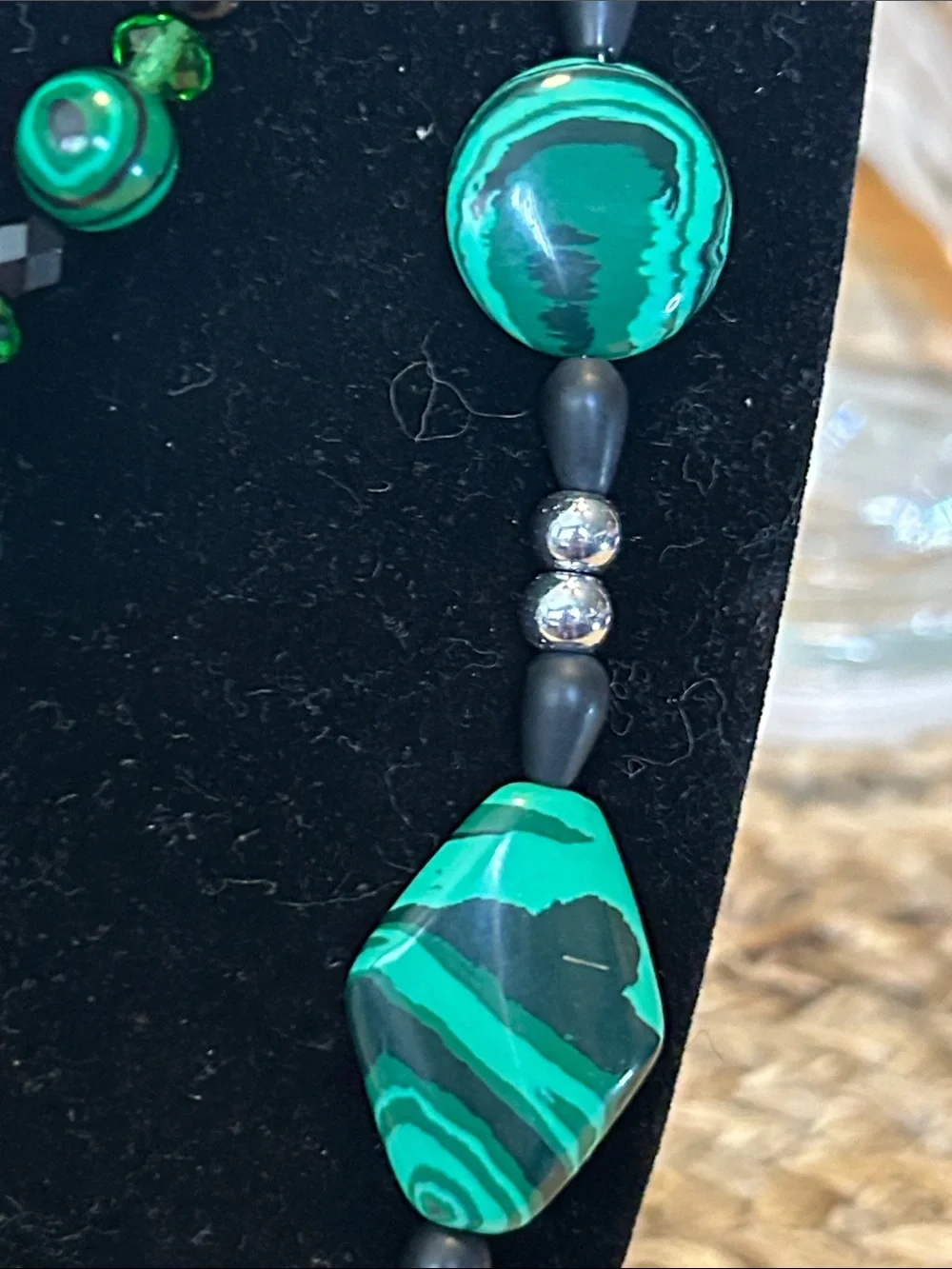 Green Malachite-Style Necklace and Bracelet Jewelry Set